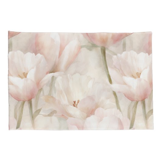 Blush Pink Tulpen Bloemen Kussensloop (Achterkant-Rechts)