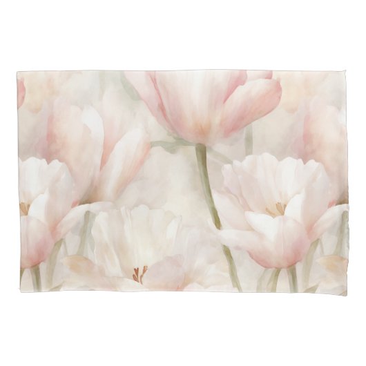 Blush Pink Tulpen Bloemen Kussensloop (Voorkant-Links)