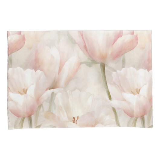 Blush Pink Tulpen Bloemen Kussensloop (Voorkant-Rechts)