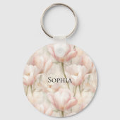 Blush Pink Tulpen Bloemen Sleutelhanger (Voorkant)