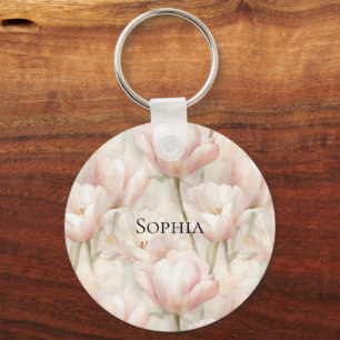 Blush Pink Tulpen Bloemen Sleutelhanger