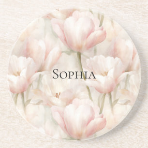 Blush Pink Tulpen Bloemen Zandsteen Onderzetter