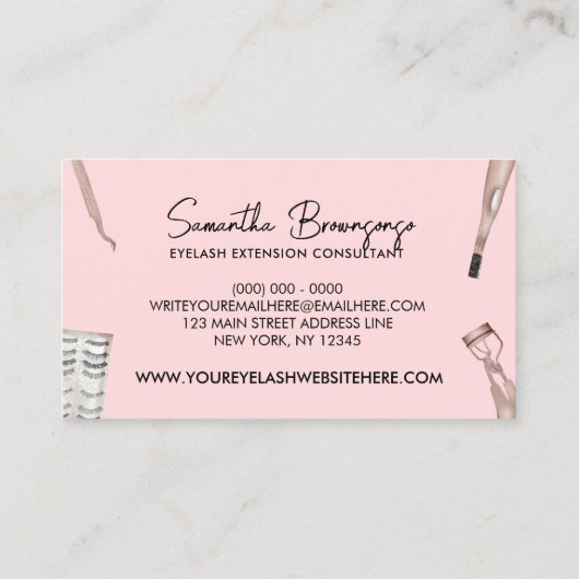 Blush Pink Tweezer Curler Extensions Eyelash Visitekaartje (Achterkant)