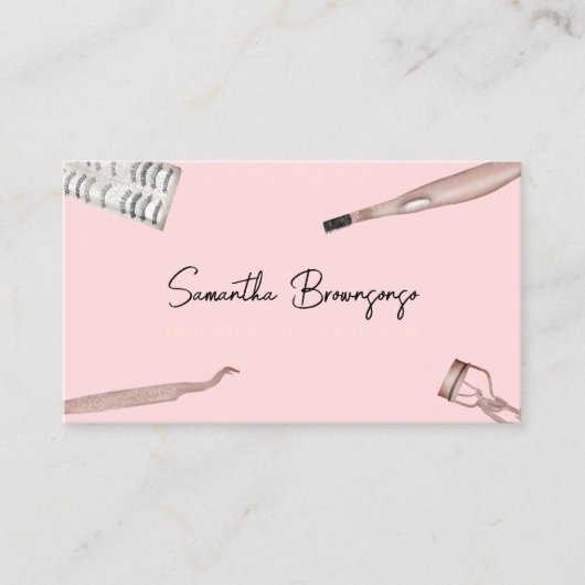 Blush Pink Tweezer Curler Extensions Eyelash Visitekaartje (Voorkant)