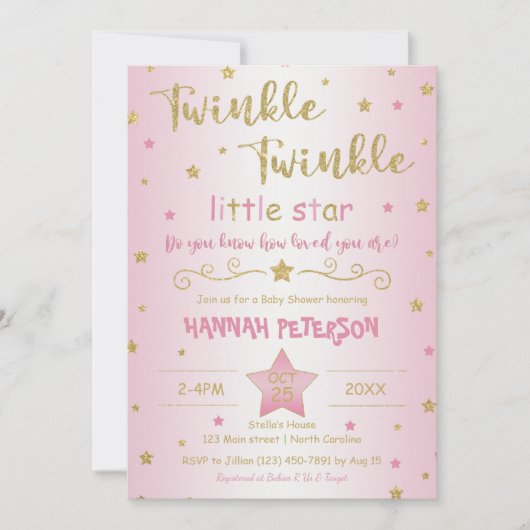 Blush Pink Twinkle Twinkle Little Star Baby shower Kaart (Voorkant)