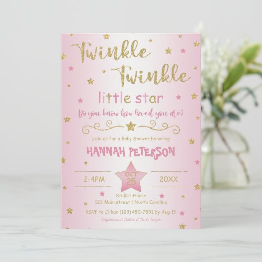 Blush Pink Twinkle Twinkle Little Star Baby shower Kaart (Staand voorkant)