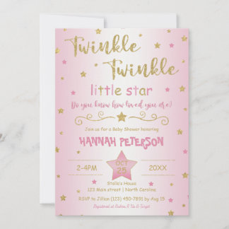 Blush Pink Twinkle Twinkle Little Star Baby shower Kaart