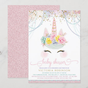 Blush Pink Unicorn Girl Baby shower Kaart