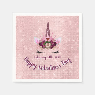 Blush Pink Unicorn Valentijnsdag Party Sparkle Servetten