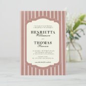 Blush Pink Vertical Stripe QR Wedding Invite Kaart (Staand voorkant)