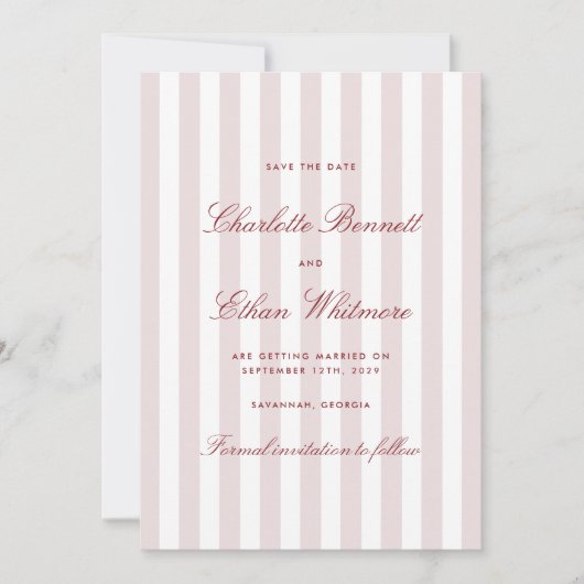 Blush Pink Vertical Stripes Modern Save the Date Kaart (Voorkant)