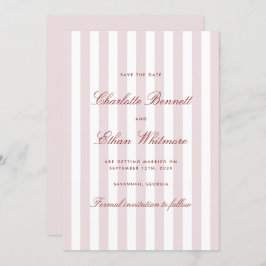 Blush Pink Vertical Stripes Modern Save the Date Kaart