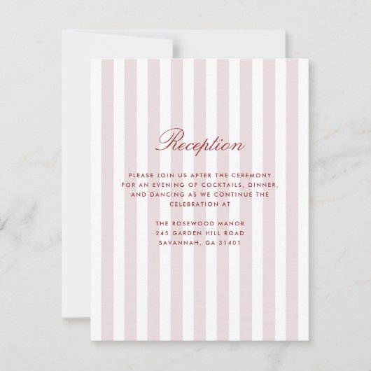 Blush Pink Vertical Stripes Moderne Receptie Kaart (Voorkant)