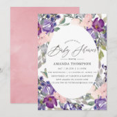 Blush Pink, Violet and Plum Floral Baby shower Kaart (Voorkant / Achterkant)