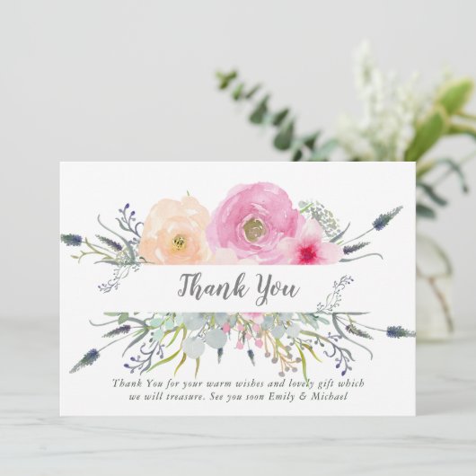 Blush Pink Violet bedankkaart Boho kruiden (Staand voorkant)