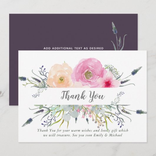 Blush Pink Violet bedankkaart Boho kruiden (Voorkant / Achterkant)