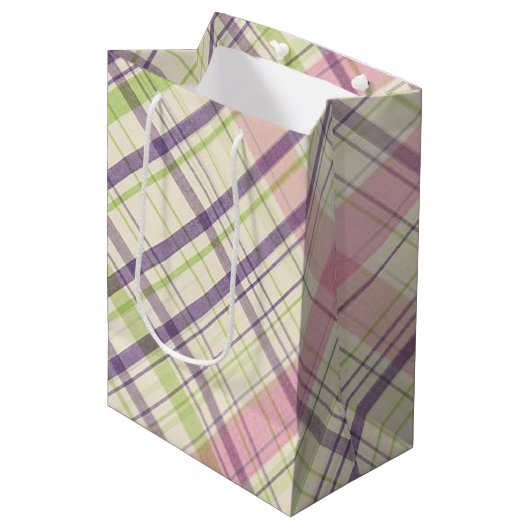 Blush Pink Violet Paars Lime Green Tartan Patroon Medium Cadeauzakje (Voorkant Gekanteld)