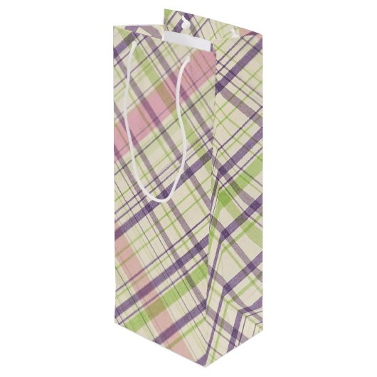 Blush Pink Violet Paars Lime Green Tartan Patroon Wijn Cadeautas (Achterkant Gekanteld)