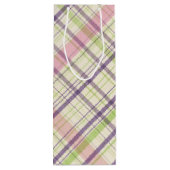 Blush Pink Violet Paars Lime Green Tartan Patroon Wijn Cadeautas (Achterkant)