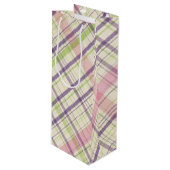 Blush Pink Violet Paars Lime Green Tartan Patroon Wijn Cadeautas (Voorkant Gekanteld)