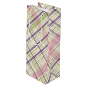 Blush Pink Violet Paars Lime Green Tartan Patroon Wijn Cadeautas