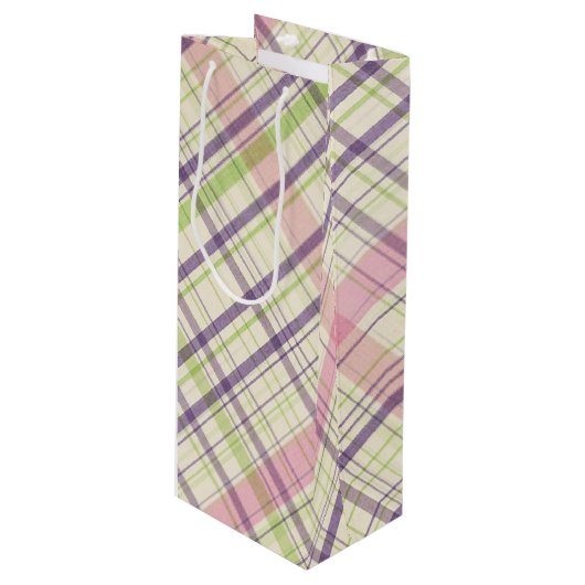 Blush Pink Violet Paars Lime Green Tartan Patroon Wijn Cadeautas (Voorkant Gekanteld)