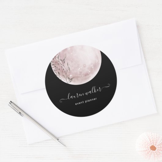 Blush Pink Volle Maan Elegant Ronde Sticker (Envelop)