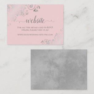 Blush Pink w/ Elegant Silver Lace Wedding Website Informatiekaartje