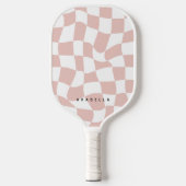 Blush Pink Warped Checkerboard Pickleball Paddle (Voorkant)
