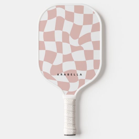 Blush Pink Warped Checkerboard Pickleball Paddle (Voorkant)