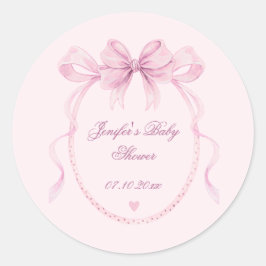 Blush Pink Watercolor Bow Baby Shower Favor Label