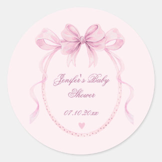 Blush Pink Watercolor Bow Baby Shower Favor Label