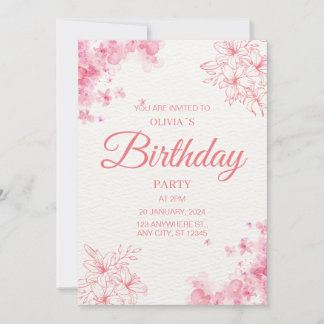 Blush Pink Watercolor Floral Birthday Party Kaart
