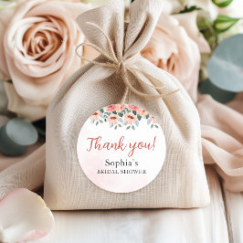 Blush Pink Watercolor Floral Bridal Shower Ronde Sticker