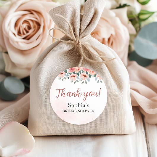 Blush Pink Watercolor Floral Bridal Shower Ronde Sticker