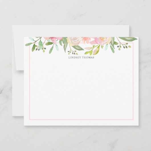 Blush Pink Watercolor Floral Personalized Notitiekaartje (Voorkant)