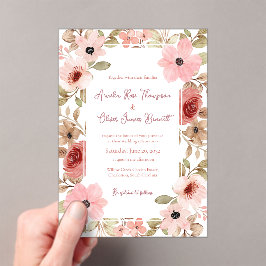 Blush Pink Watercolor Floral Romantic Wedding Acryl Uitnodigingen
