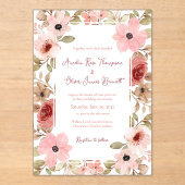 Blush Pink Watercolor Floral Romantic Wedding Acryl Uitnodigingen (Voorkant)