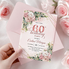 Blush Pink Watercolor Flowers Rose Gold 60th Birth Kaart