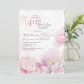 Blush Pink Watercolor Peony 40th Birthday Kaart (Staand voorkant)
