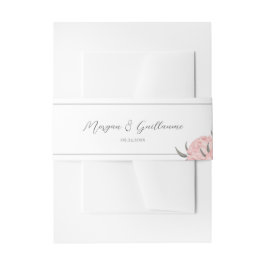 Blush Pink Watercolor Peony Wedding Belly Band Uitnodigingen Wikkel