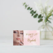 Blush Pink Watercolor Photo Makeup Visitekaartje (Staand voorkant)