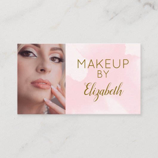 Blush Pink Watercolor Photo Makeup Visitekaartje (Voorkant)