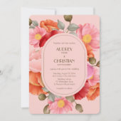 Blush Pink Watercolor Poppy Wedding Invitation Kaart (Voorkant)