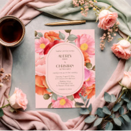 Blush Pink Watercolor Poppy Wedding Invitation Kaart