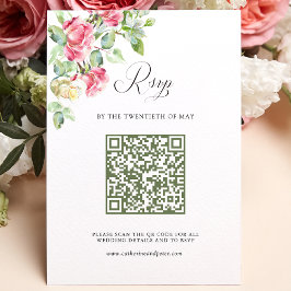 Blush Pink Watercolor Roses QR Code Wedding RSVP Kaartje
