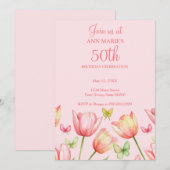 Blush Pink Watercolor Tulips 50th Birthday Party  Kaart (Voorkant / Achterkant)