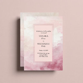 Blush Pink Watercolor Wash Japanese Wedding Kaart