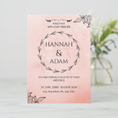 Blush Pink Watercolor Wreath Wedding Invitation Kaart (Staand voorkant)