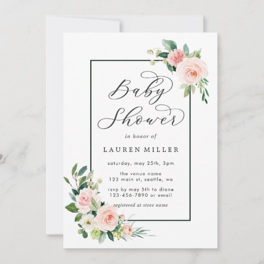 Blush Pink Waterverf Bloom Baby shower Kaart (Voorkant)